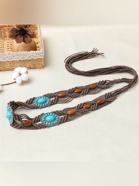 Lady Waist Belt Bohemian Woven Beads Vintage Tie Belt Casual Ceinture Belt